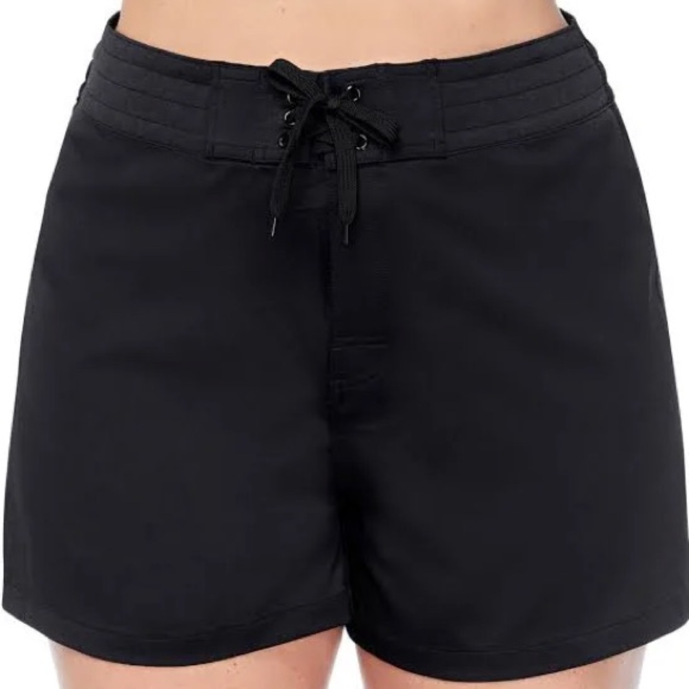 NWT Leilani Plus Women’s Black UPF 50 Board Shorts Front Lace Up Size 22W